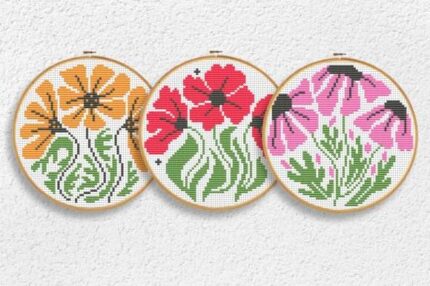 3 Floral Cross Stitch Patterns PDF Poppy