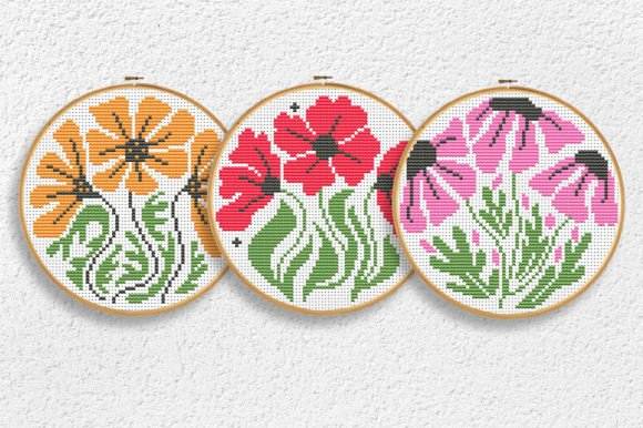 3 Floral Cross Stitch Patterns PDF Poppy