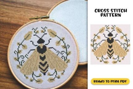 Bee with Floral Cross Stitch Pattern