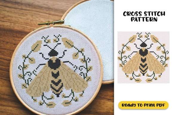 Bee with Floral Cross Stitch Pattern