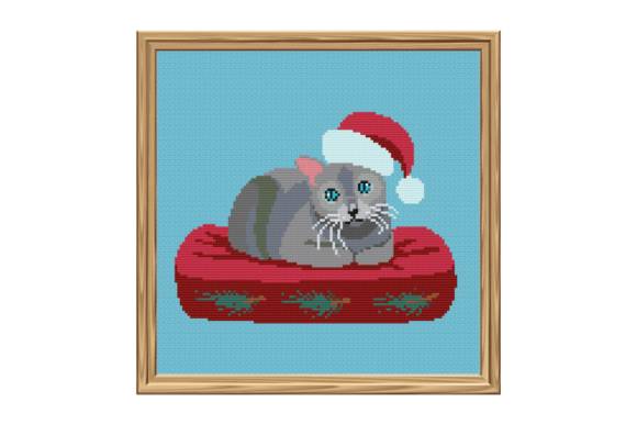 Christmas Cat Sitting on a Pillow Cross Stitch Pattern