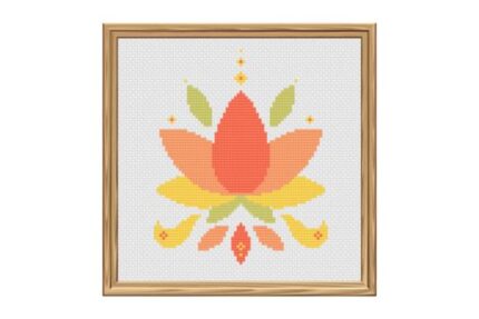 Colorful Lotus Flower Cross Stitch Pattern